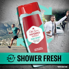 Old Spice gel en uso dentro de la ducha para limpieza y frescura post-entreno