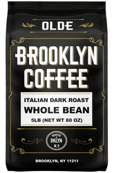 OLDE BROOKLYN COFFEE paquete frente mostrando etiqueta y sello de frescura