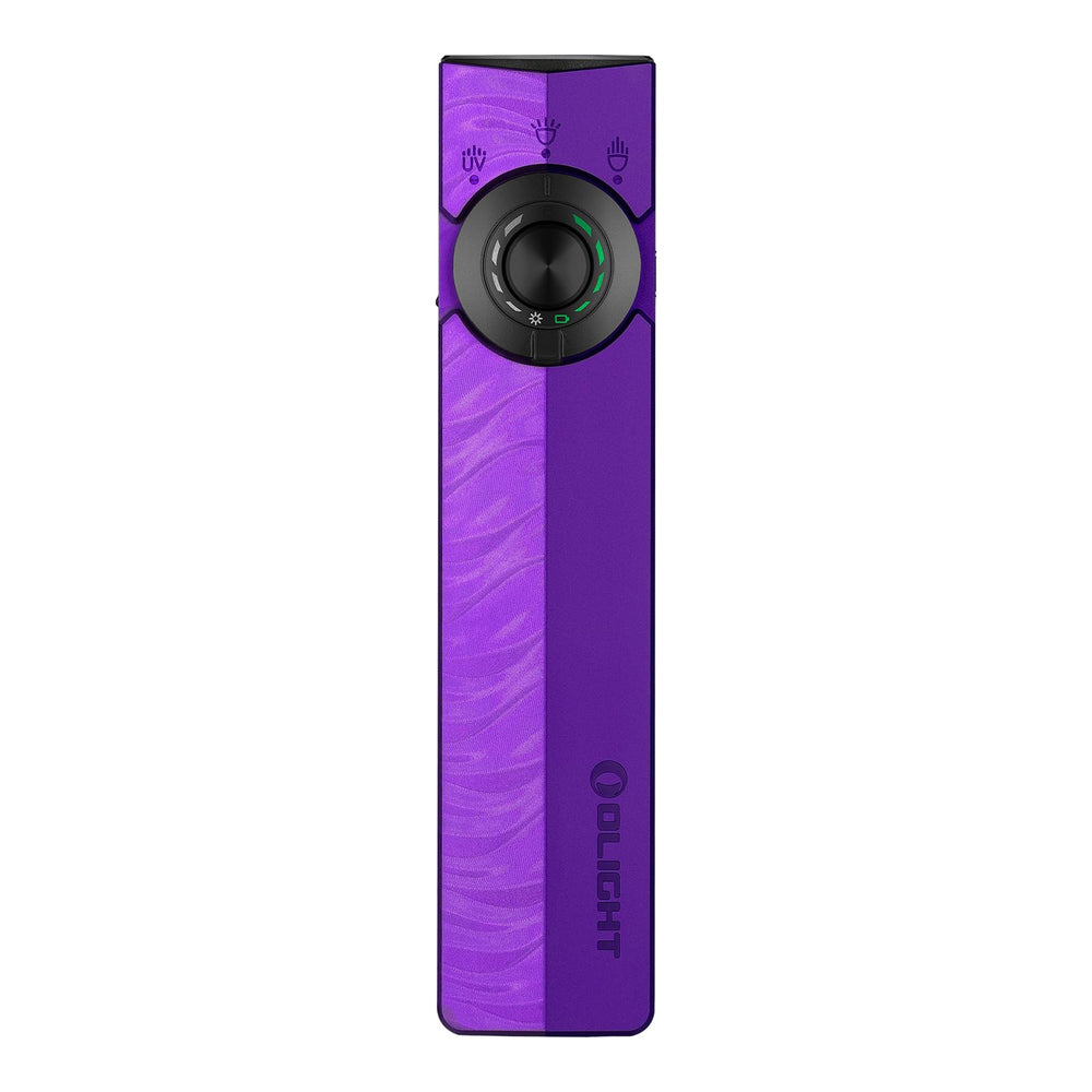 OLIGHT ArkPro vista frontal Nebula Violet mostrando diseño compacto y potencia