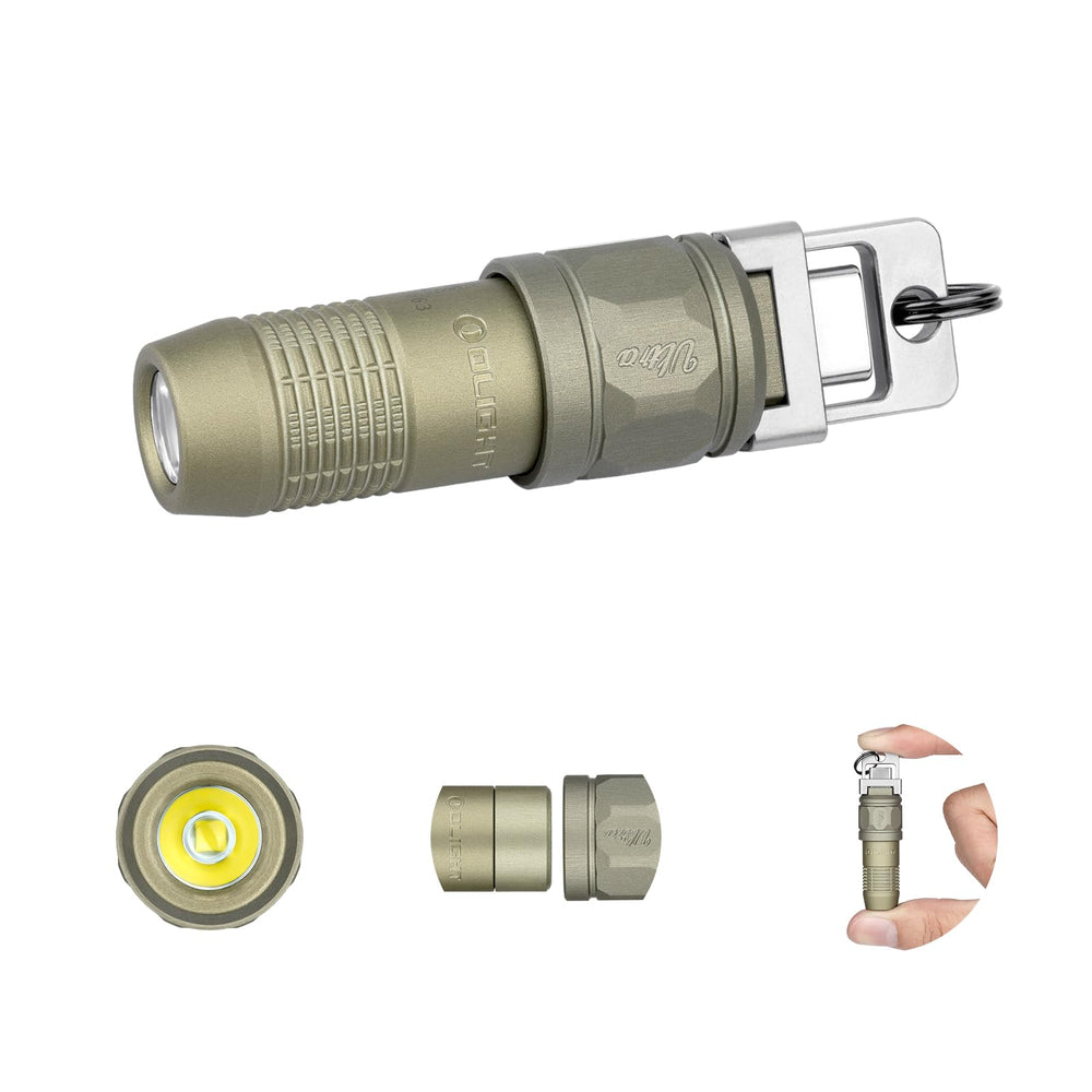 OLIGHT iUltra vista frontal en olive-green mostrando diseño compacto y portátil