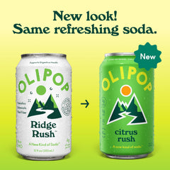 OLIPOP Citrus Rush can top view with pull tab open, easy to drink on the go