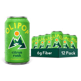 OLIPOP front packaging showing Citrus Rush can and bright citrus artwork, refreshing taste