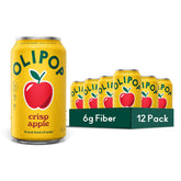 OLIPOP crisp apple front packaging showing 12-pack and branding, inviting refreshment