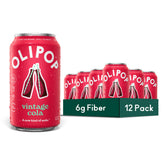 OLIPOP frente del pack de 12 latas que muestra diseño vintage y conveniencia