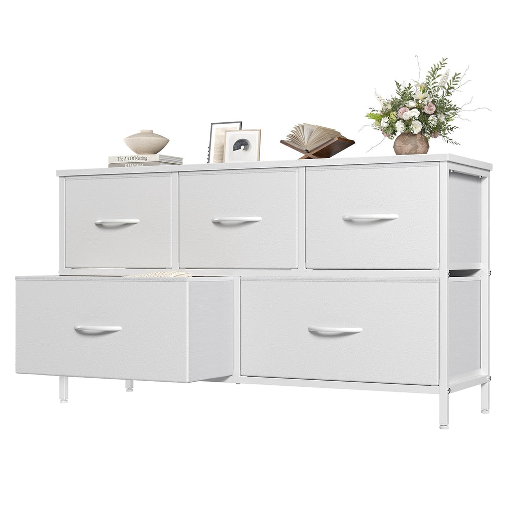 OLIXIS vista frontal de la cómoda blanca, capacidad organizada