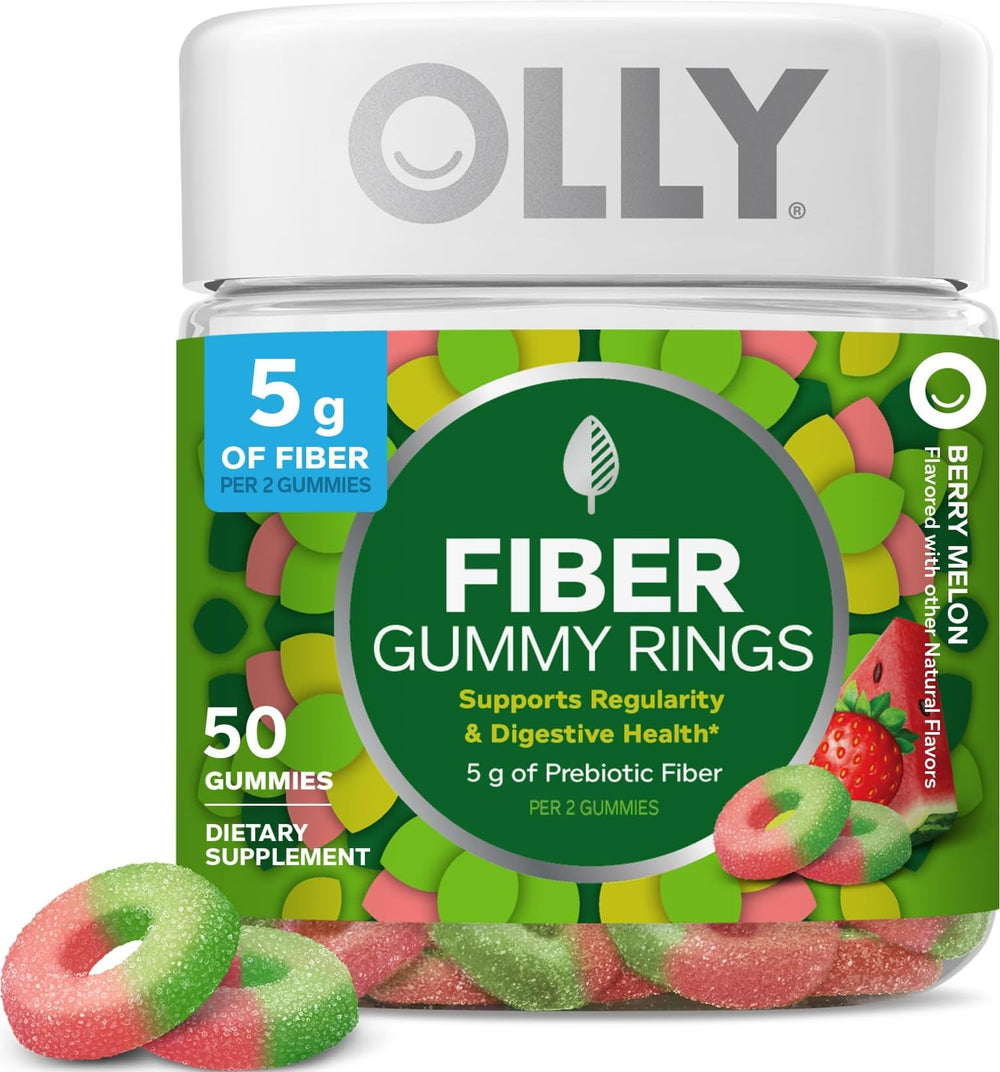 OLLY envase frontal Berry Melon que destaca fibra prebiótica