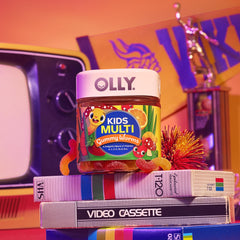 OLLY varias gomitas en plato mostrando color y cantidad por porción