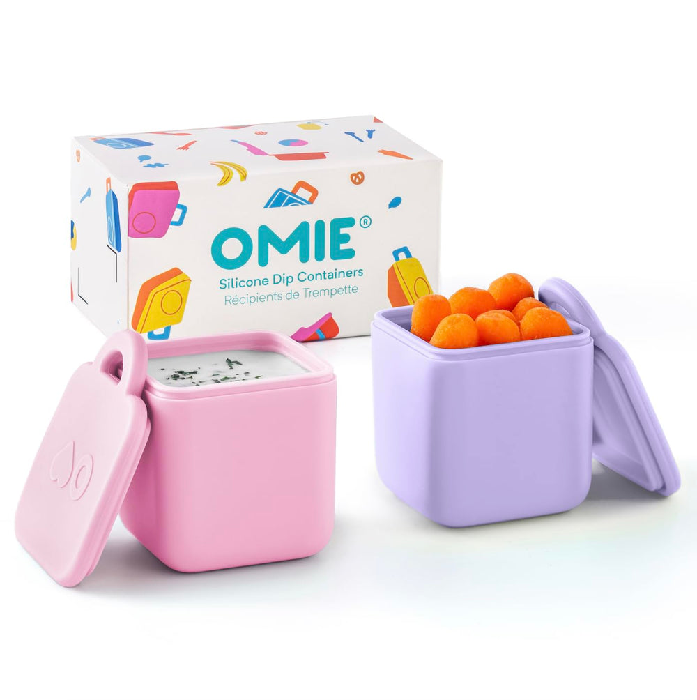 Omie OmieDip vista frontal con tapas, muestra hermeticidad y colores