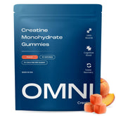 OMNI Creatine frasco delantero mostrando etiqueta y beneficio práctico