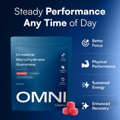 OMNI Creatine gomitas en mano para una dosis portátil y rápida