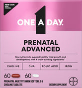 ONE A DAY front packaging showing product and benefit for prenatal nutrition