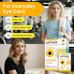 OPTASE persona usando toallita en el párpado para retirar maquillaje sin frotar