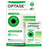 Optase paquete frontal mostrando 30 toallitas, práctico y esterilizado