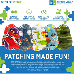 OPTHOPATCH parche en uso mientras niño lee, favorece cumplimiento
