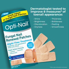 Opti-Nail parche aplicado en uña antes de dormir para mejor apariencia