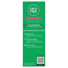 Opti-Free Replenish gota de solución en primer plano, Opti-Free aporta hidratación constante