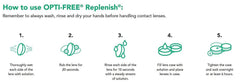 Opti-Free Replenish en uso con lentes en la mano antes de colocarlas, Opti-Free facilita comodidad