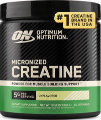 Optimum Nutrition envase frontal mostrando creatina micronizada y claridad de marca