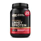 Optimum Nutrition envase frontal fresa mostrando 24 g proteína por porción