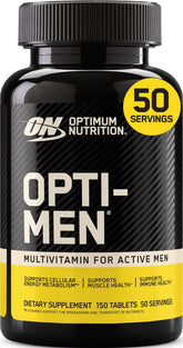 Optimum Nutrition envase frontal Opti-Men mostrando diseño y suministro de 150 comprimidos