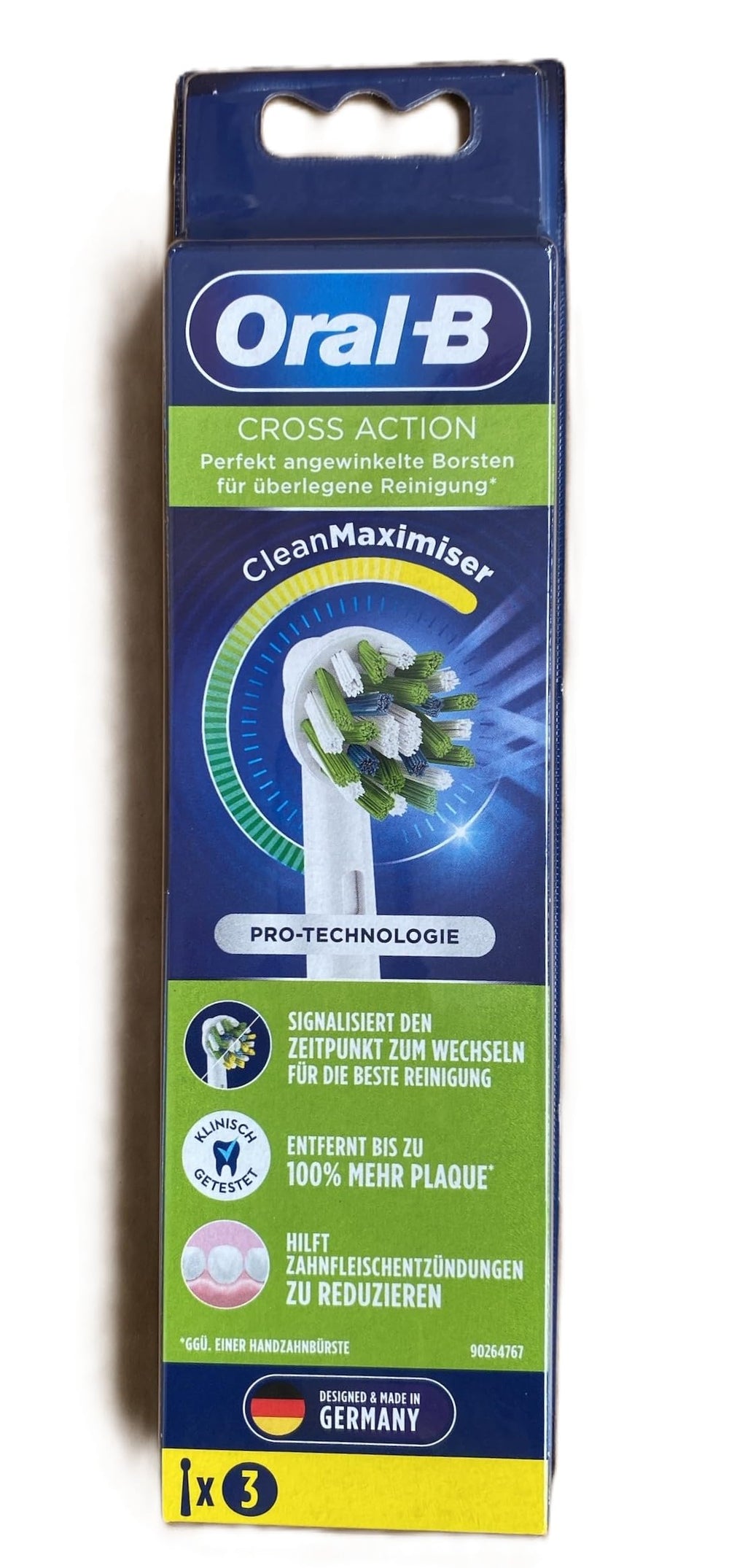 Oral-B cabezal CrossAction frontal paquete 3 muestra limpieza eficiente