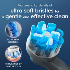 Oral-B primer plano de las cerdas ultrafinas que protegen la línea de las encías
