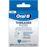 Oral-B Glide Threader Floss vista frontal del paquete, práctica portabilidad