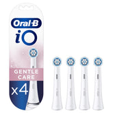 Oral-B iO Gentle Care frontal del paquete mostrando cuatro cabezales, conveniencia inmediata