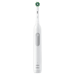 Oral-B cepillo en uso por adulto demostrando control de presión y protección gingival
