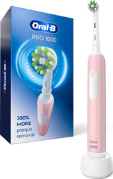 Oral-B Pro 1000 frontal del embalaje que muestra el producto y beneficios