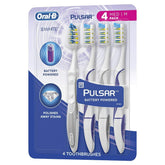 Oral-B Pulsar frontal del empaque mostrando cuatro cepillos y beneficio de ahorro