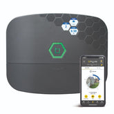Orbit B-hyve XR vista frontal con botones y carcasa resistente ahorra agua