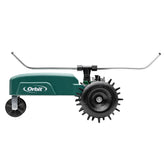 Orbit aspersor tractor frontal mostrando cuerpo de hierro fundido y durabilidad