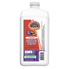 Oregon Chai jarra frontal de 64 oz mostrando etiqueta y vertido fácil