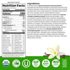 Orgain etiqueta en detalle resaltando ingredientes orgánicos