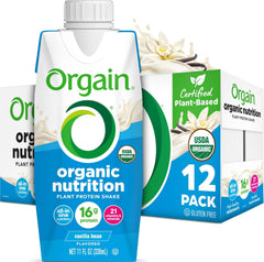 Orgain batido vainilla frontal mostrando diseño y tamaño práctico