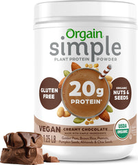 Orgain empaque frontal de polvo chocolate mostrando marca y beneficio limpio
