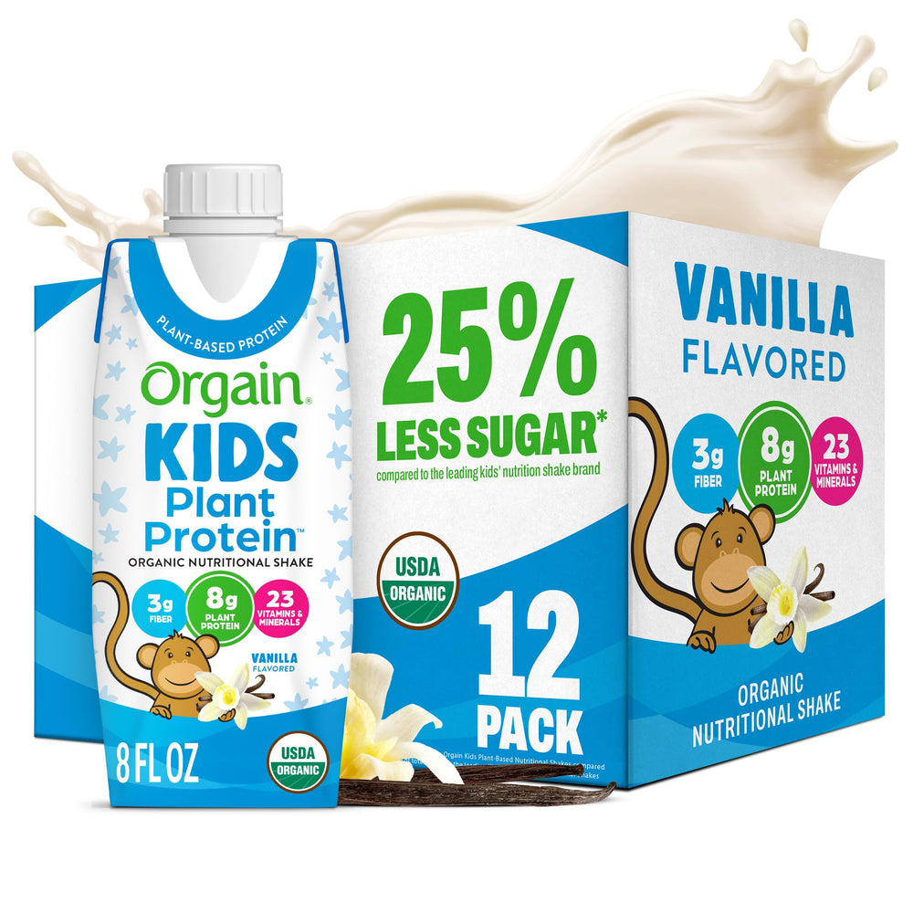 Orgain front packaging showing vanilla carton and clean organic branding benefit convenience