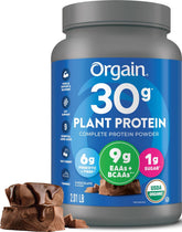 Orgain envase frontal chocolate mostrando tamaño y diseño de marca