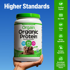 Orgain etiqueta nutricional y ración visible para información clara