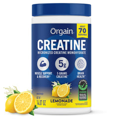 Orgain envase frontal sabor limonada mostrando diseño y beneficios