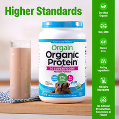 Orgain vaso con batido de Chocolate listo para consumir, rápido y nutritivo