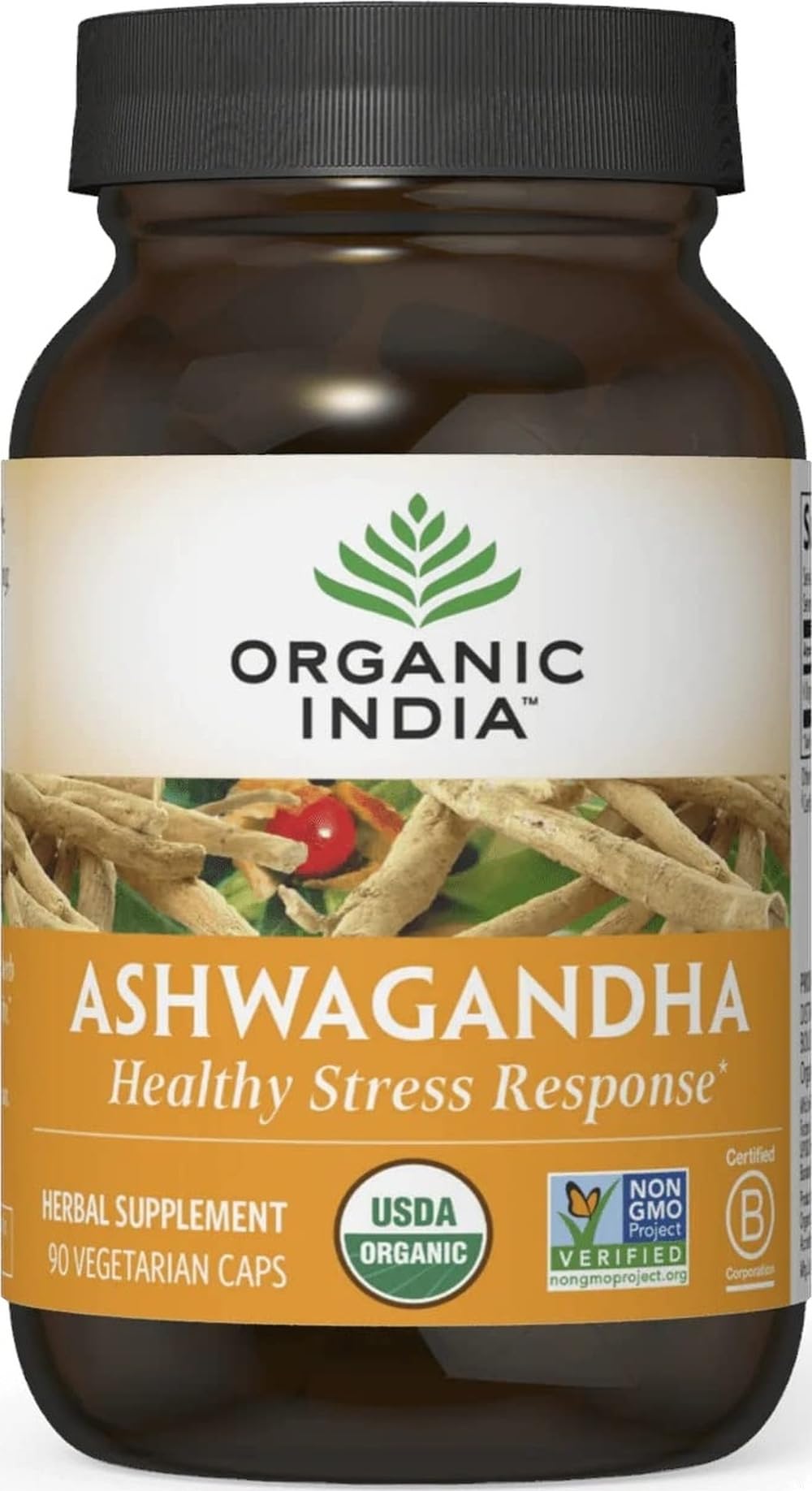 ORGANIC INDIA vista frontal del envase destacando formato y beneficios