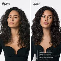 Oribe Eternal Curls aplicado en cabello bajo la ducha, facilita limpieza suave