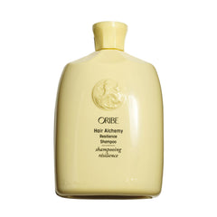Oribe Hair Alchemy frontal mostrando botella elegante y beneficio fortalecedor