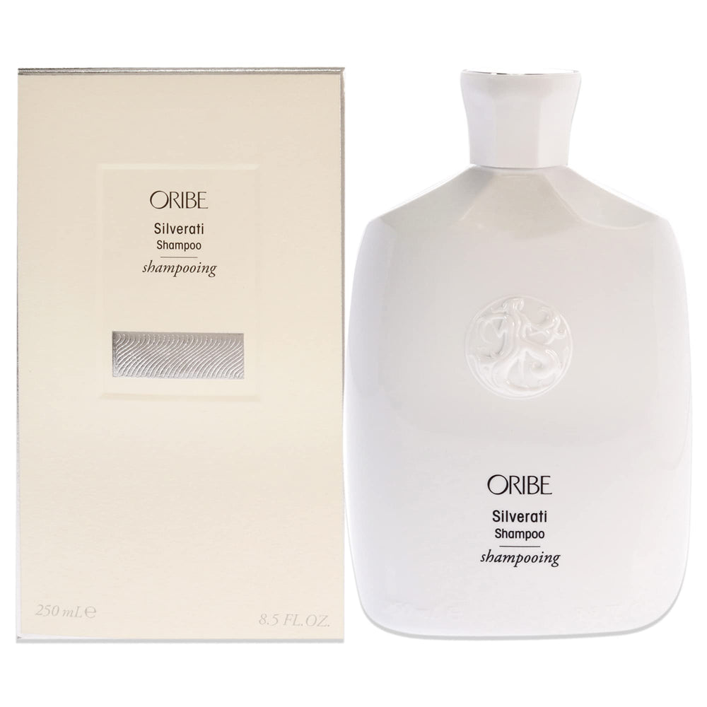 Oribe Silverati frente botella brillante mostrando diseño premium y protección