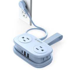 ORICO regleta frontal mostrando 4 enchufes y puertos USB para carga múltiple rápida