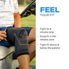 OrthoSleeve KS7 comparación de tamaño sobre la pierna para elegir talla