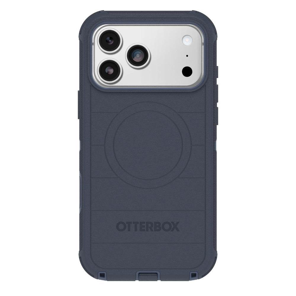 OtterBox Defender Pro frontal azul mostrando ajuste preciso y protección