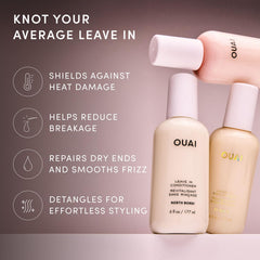 OUAI aplicando en cabello mojado para desenredar y preparar peinado